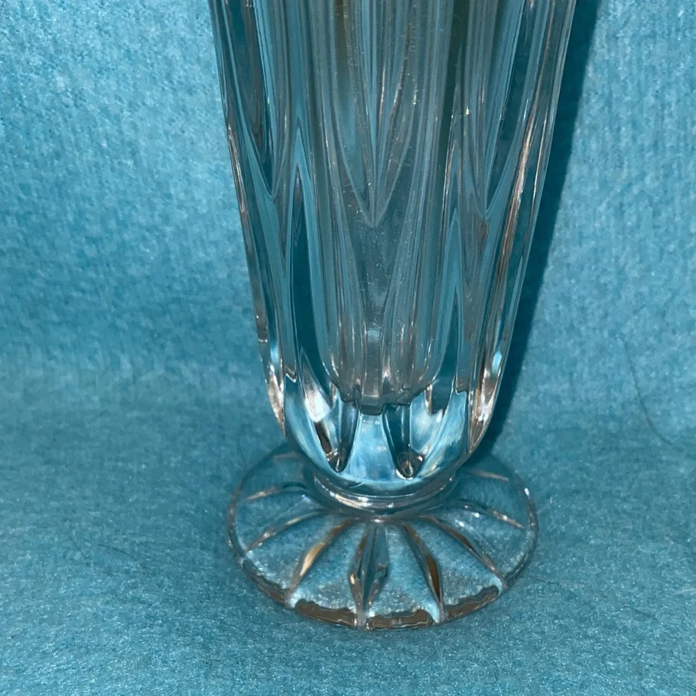 GORHAM all lead cut crystal trumpet clear starburst vase heavy thick vintage NEW